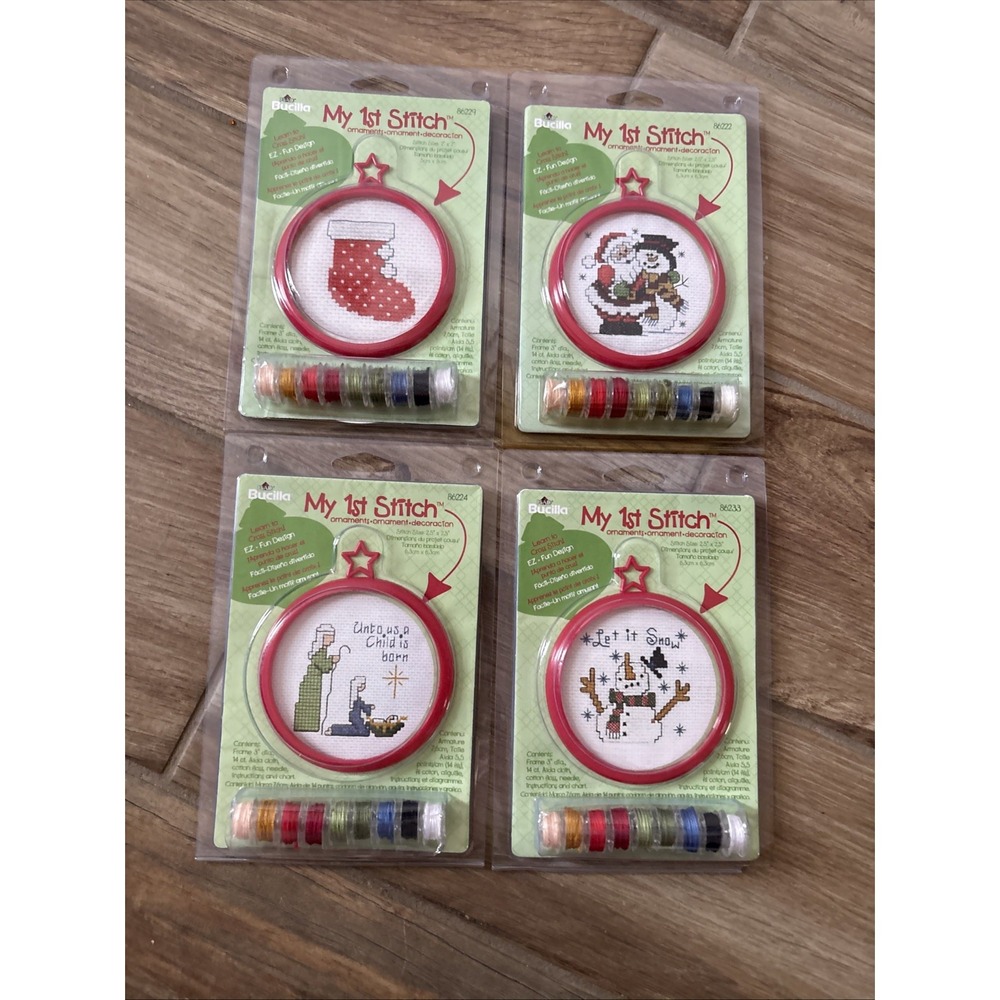 Lot Of 4 Bucilla My First Stitch Christmas Cross Stitch Ornaments